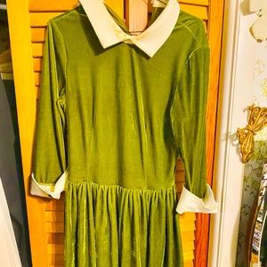 Tailor & Twirl for Tatyana Boutique sage green velvet dress with collar & cuffs